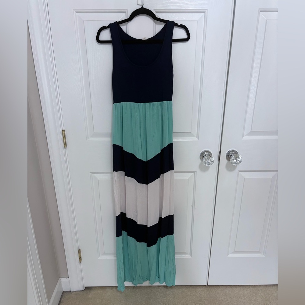 Chevron Block Blue Maxi Dress